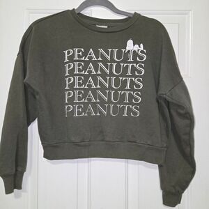Peanuts Snoopy Olive Green Pullover Sweatshirt Cute Casual Comfy Top 2019